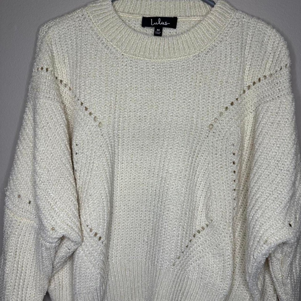 Lulus Cream Knit Sweater Diamond Lace Cutout Chenille Pullover Womens Medium